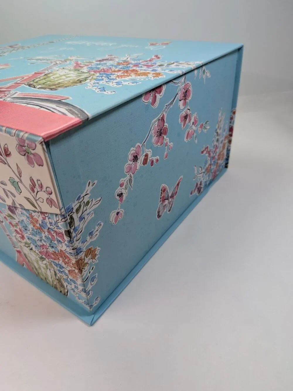 Paris France Storage Box Eiffel Tower Pink Ribbon Spring Floral Blue